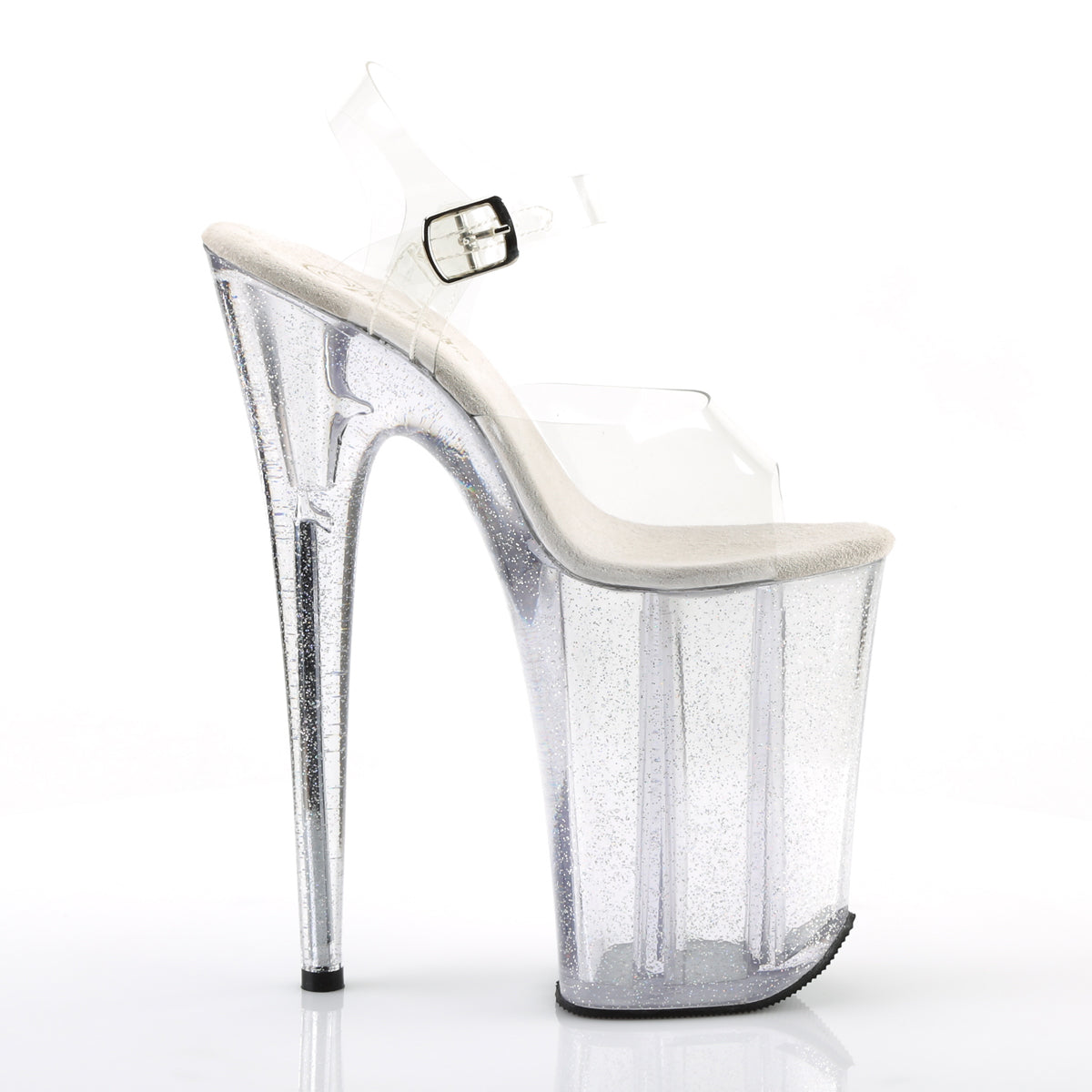 INFINITY-908MG 9" Heel, 5 1/4" PF Ankle Strap Sandal w/Mini Glitter