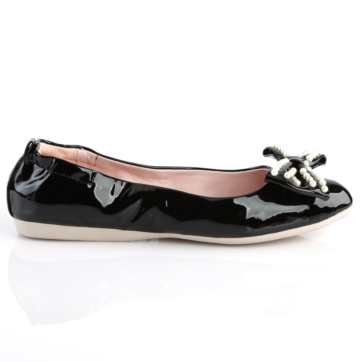 IVY-09 *Pointed Toe Foldable Flats W/ Pearl Embellished Bow