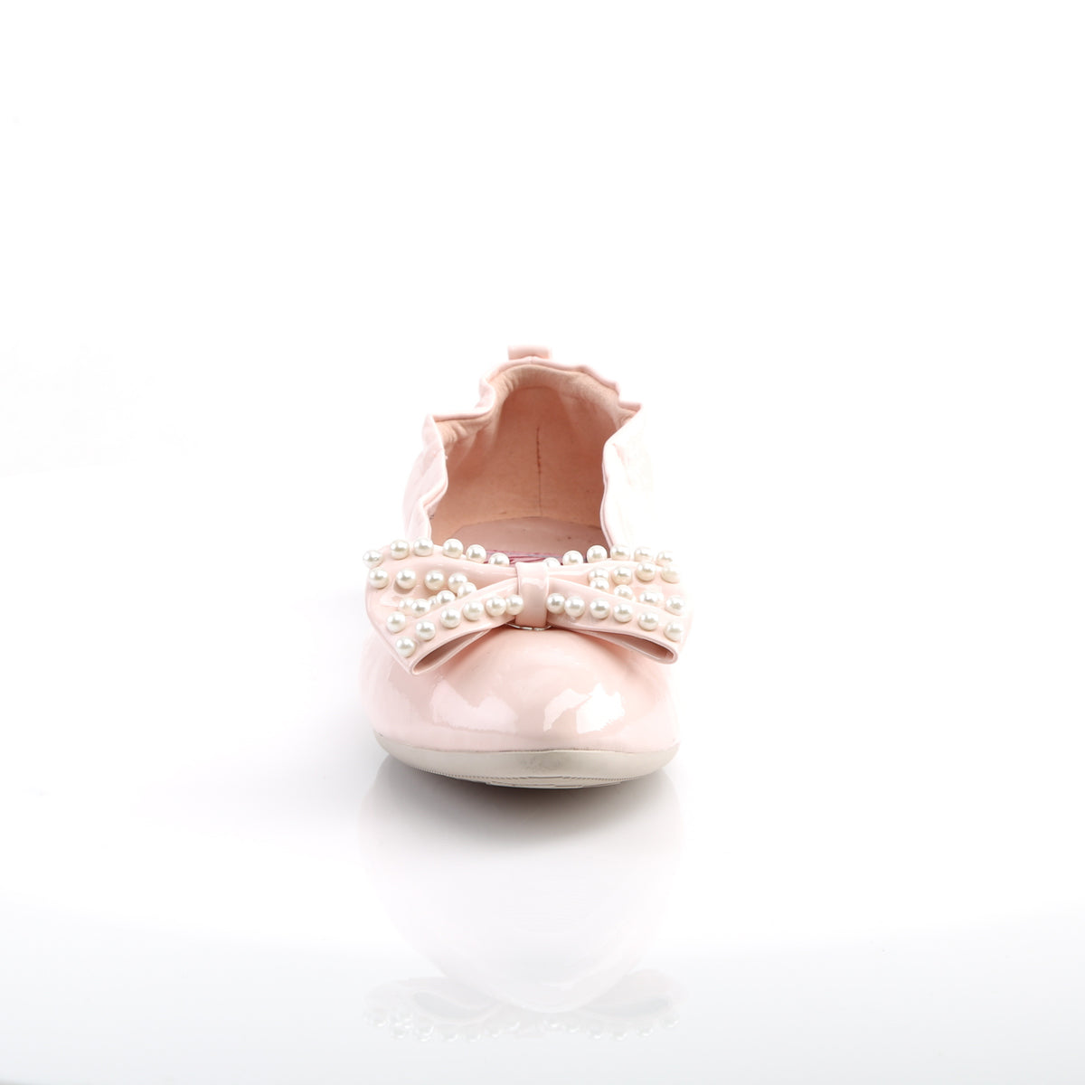 IVY-09 *Pointed Toe Foldable Flats W/ Pearl Embellished Bow