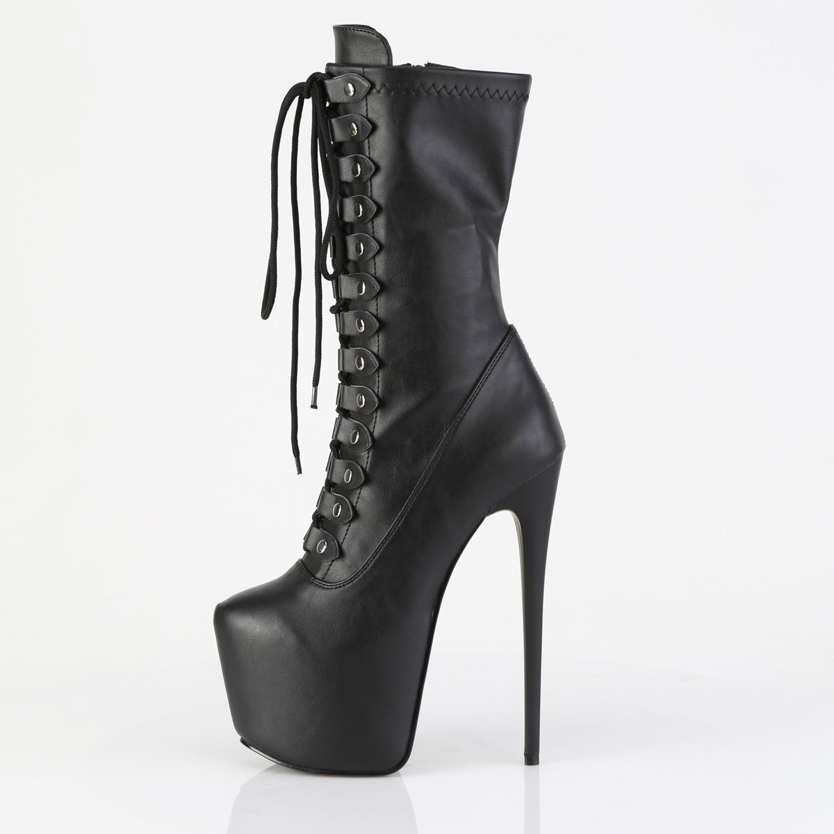 JUBILANT-1048 7" Heel, 3" Concealed PF Lace-Up Mid Calf Boot, Side Zip