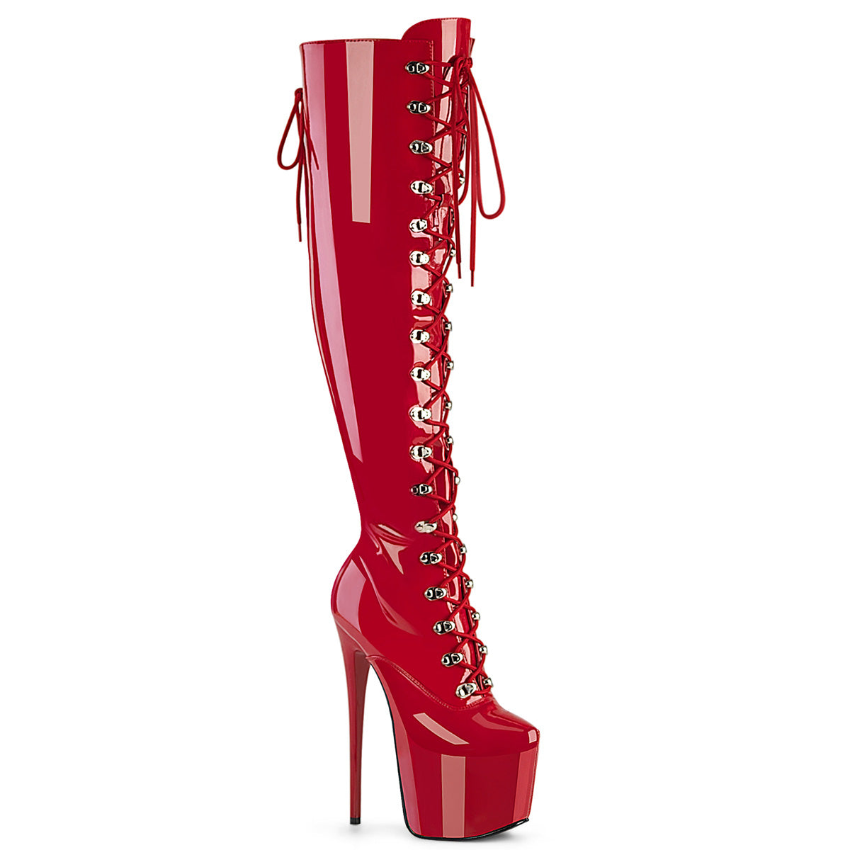 JUBILANT-3012 7" Heel, 3" PF Lace-Up Front Over-The-Knee Boot, Side Zip