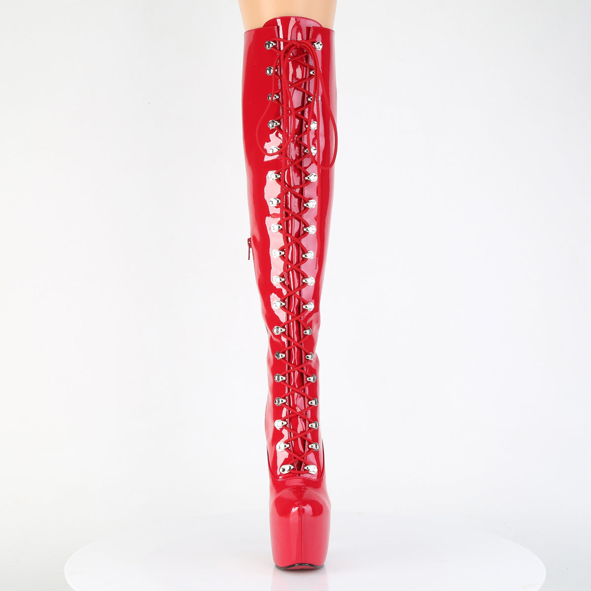 JUBILANT-3012 7" Heel, 3" PF Lace-Up Front Over-The-Knee Boot, Side Zip