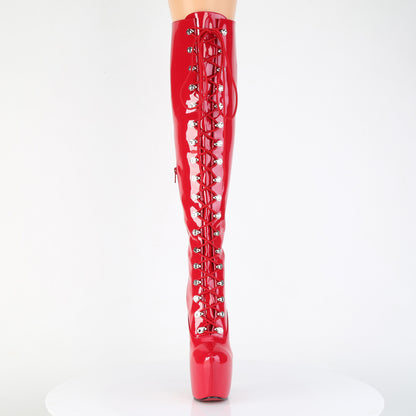 JUBILANT-3012 7" Heel, 3" PF Lace-Up Front Over-The-Knee Boot, Side Zip