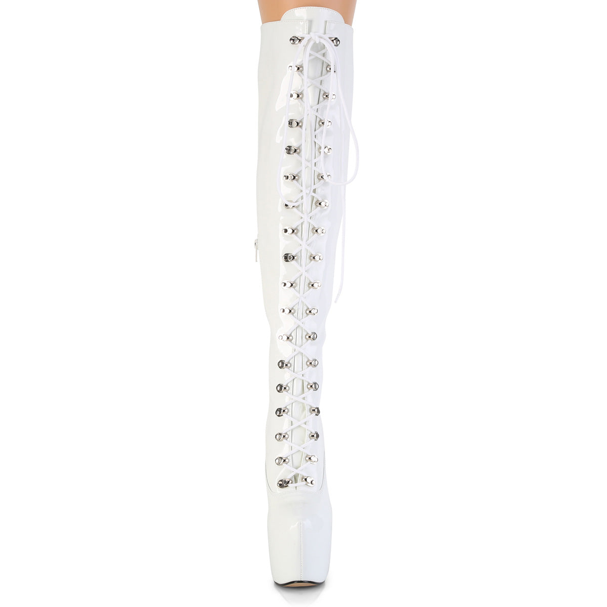 JUBILANT-3012 7" Heel, 3" PF Lace-Up Front Over-The-Knee Boot, Side Zip
