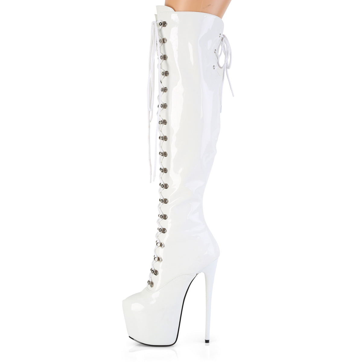 JUBILANT-3012 7" Heel, 3" PF Lace-Up Front Over-The-Knee Boot, Side Zip