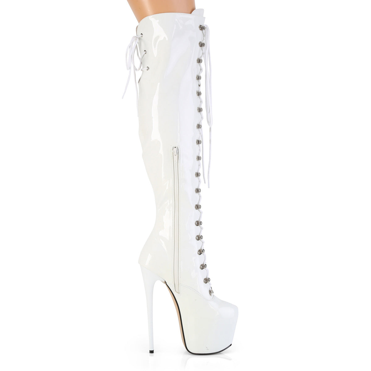 JUBILANT-3012 7" Heel, 3" PF Lace-Up Front Over-The-Knee Boot, Side Zip