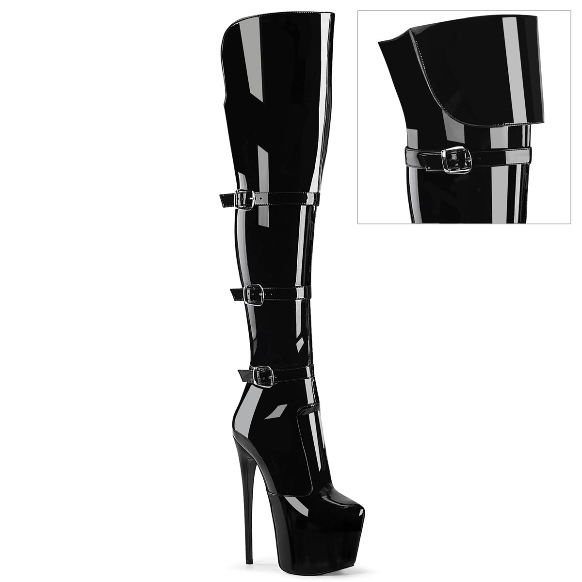 JUBILANT-3018 7" Heel, 3" PF Triple Buckle Strap OTK Boot, Side