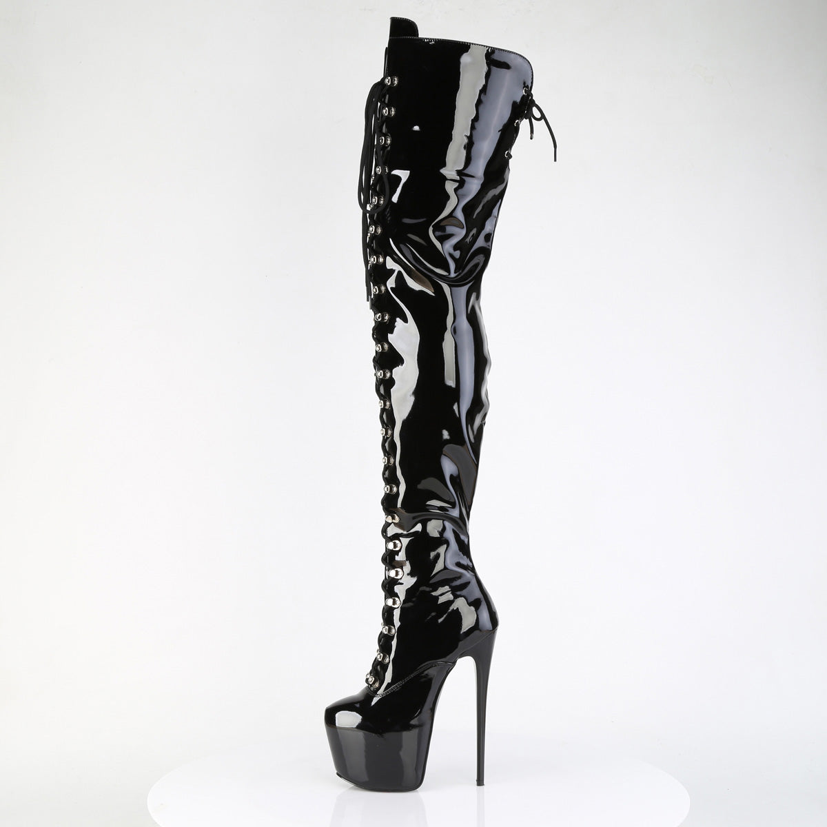 JUBILANT-4012 7" Heel, 3" Concealed PF Lace-Up Crotch Boot, Side Zip