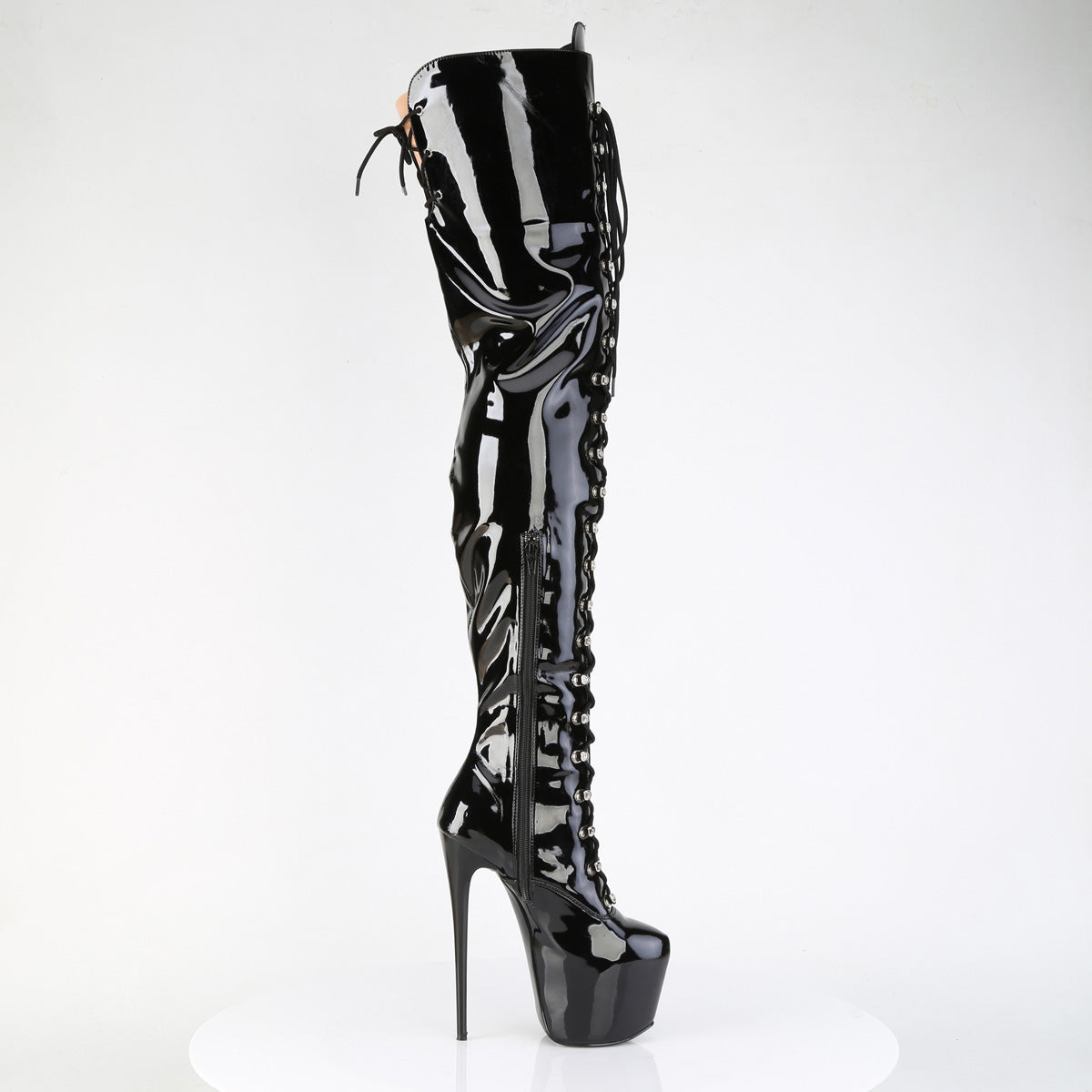JUBILANT-4012 7" Heel, 3" Concealed PF Lace-Up Crotch Boot, Side Zip