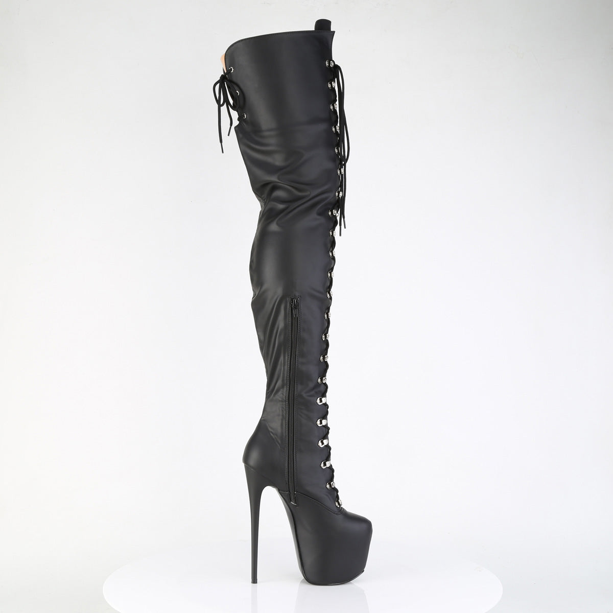 JUBILANT-4012 7" Heel, 3" Concealed PF Lace-Up Crotch Boot, Side Zip