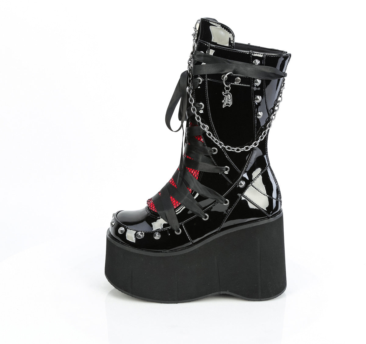 KERA-121 4 1/2" Platform Lace-Up Mid-Calf Boot, Back Zip