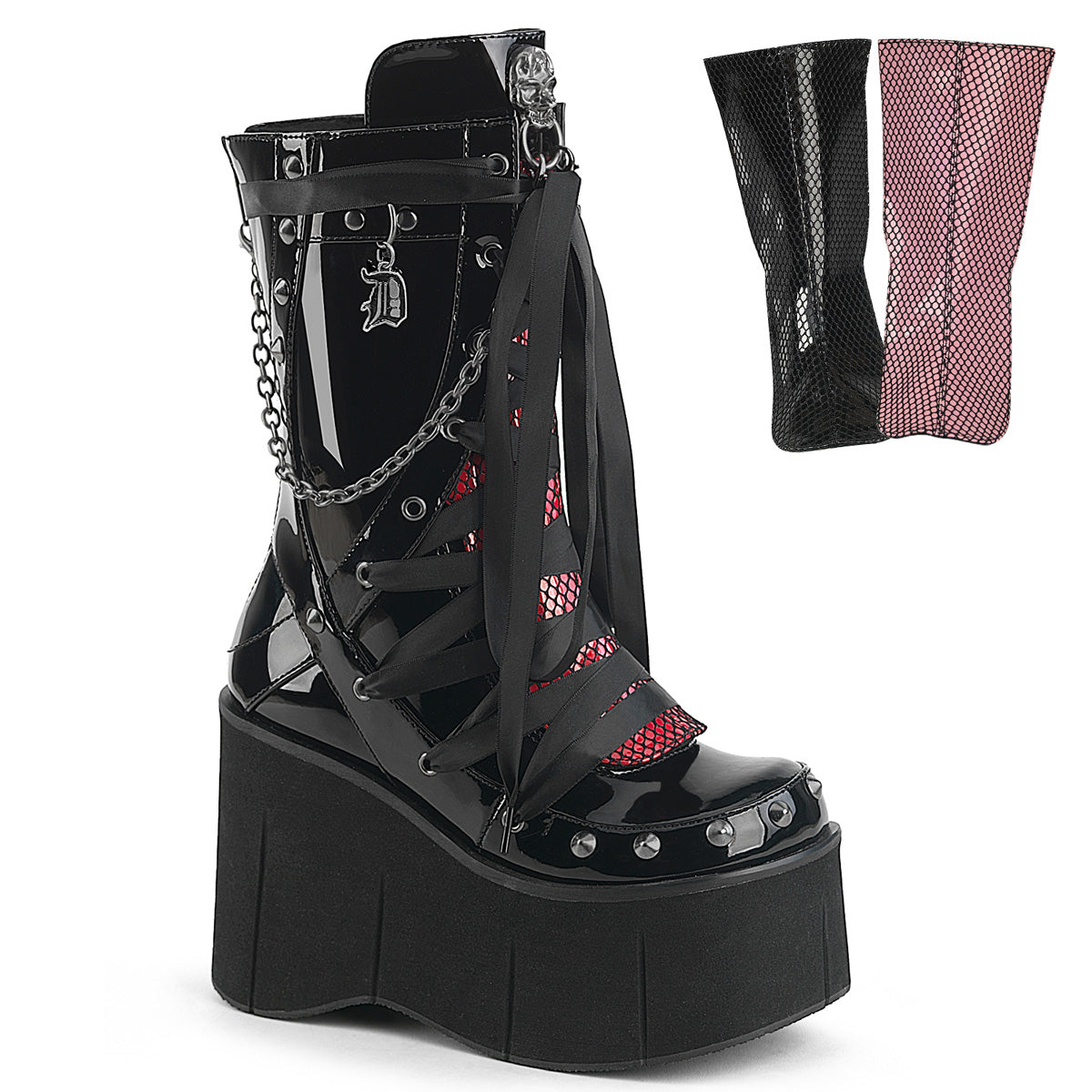 KERA-121 4 1/2" Platform Lace-Up Mid-Calf Boot, Back Zip
