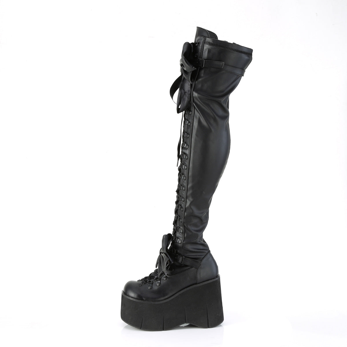 KERA-303 4 1/2" Wedge PF Lace-Up Stretch Thigh Boot, Side Zip