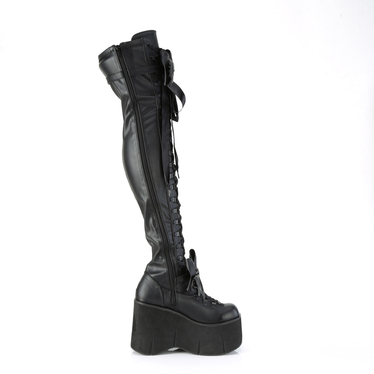 KERA-303 4 1/2" Wedge PF Lace-Up Stretch Thigh Boot, Side Zip