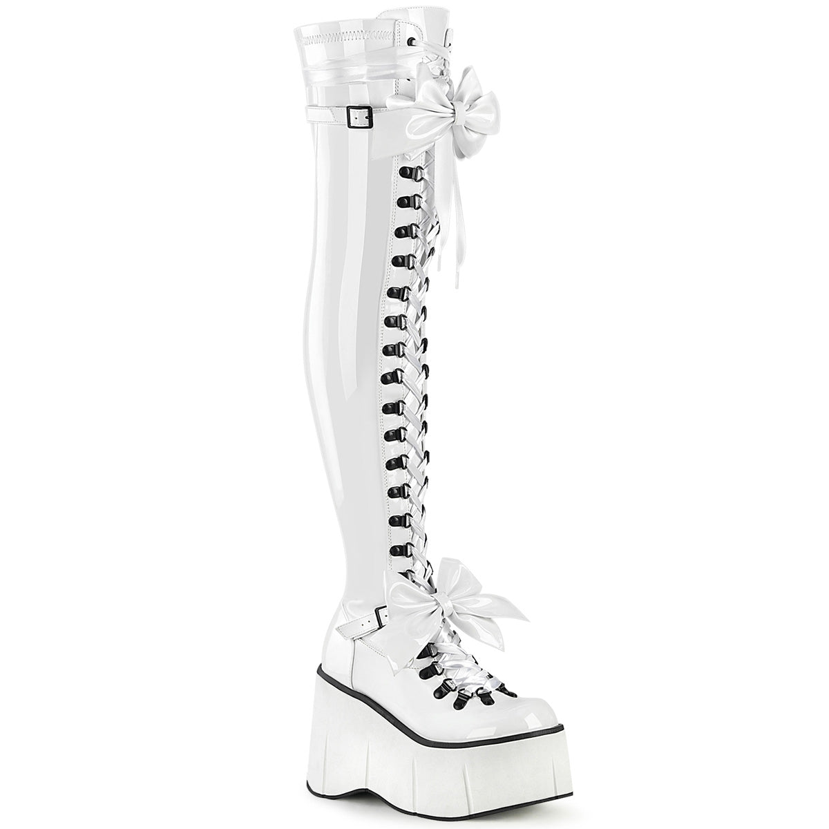 KERA-303 4 1/2" Wedge PF Lace-Up Stretch Thigh Boot, Side Zip