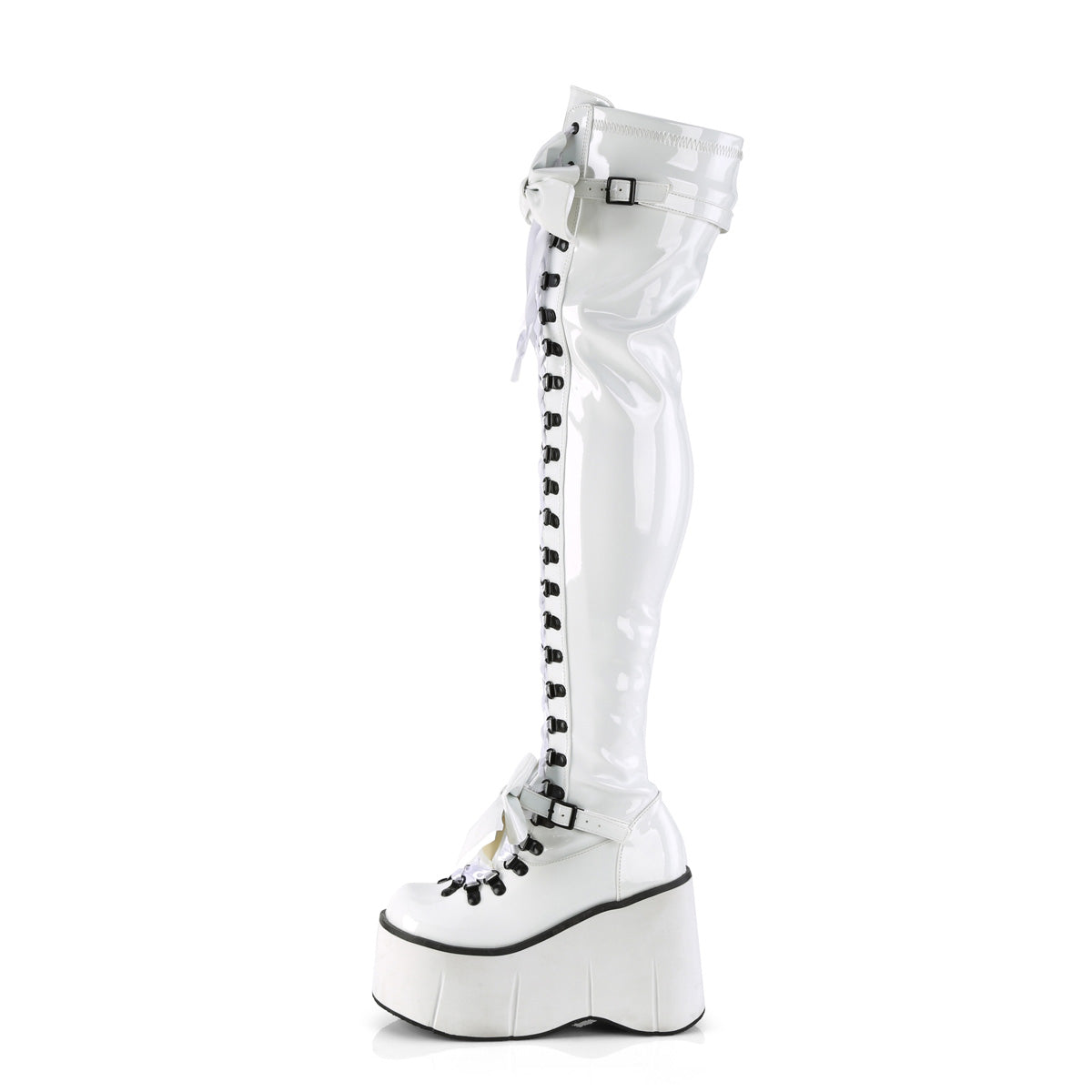 KERA-303 4 1/2" Wedge PF Lace-Up Stretch Thigh Boot, Side Zip