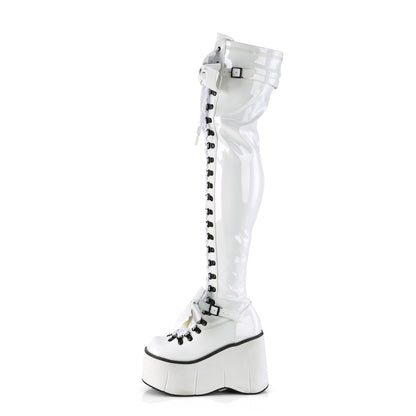KERA-303 4 1/2" Wedge PF Lace-Up Stretch Thigh Boot, Side Zip
