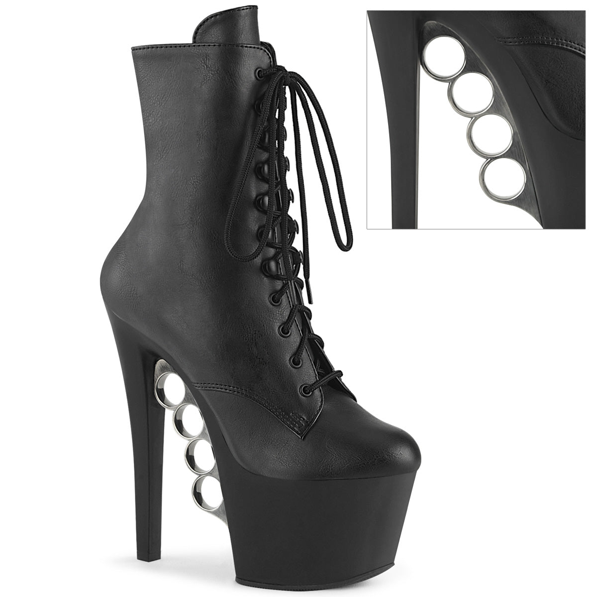 KNUCKS-1020 *7" Heel, 2 3/4" PF Ankle Boot w/Brass Knuckles, Side Zip