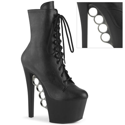 KNUCKS-1020 *7" Heel, 2 3/4" PF Ankle Boot w/Brass Knuckles, Side Zip