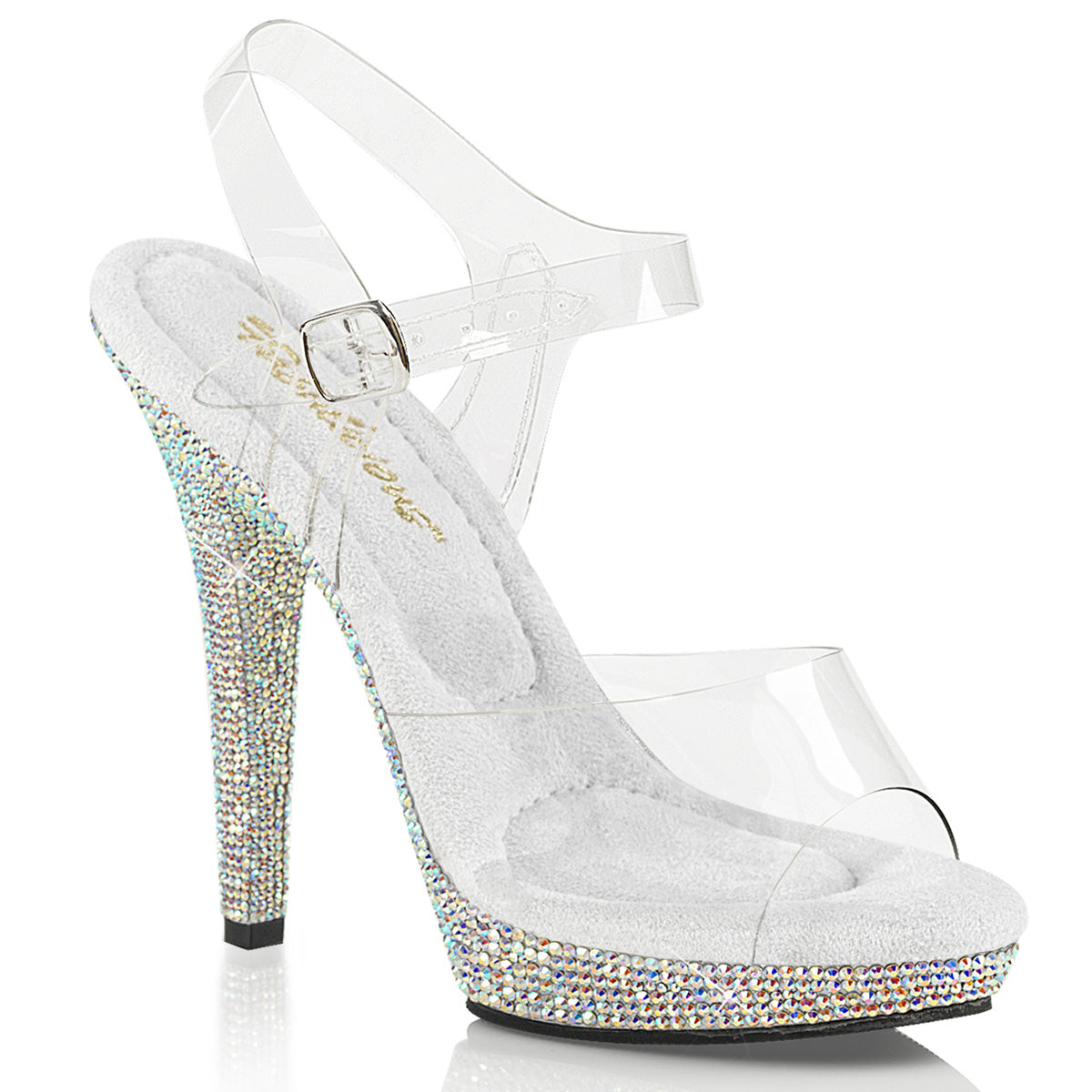 LIP-108DM 5" Heel, 3/4" PF Ankle Strap Sandal W/ Rhinestones
