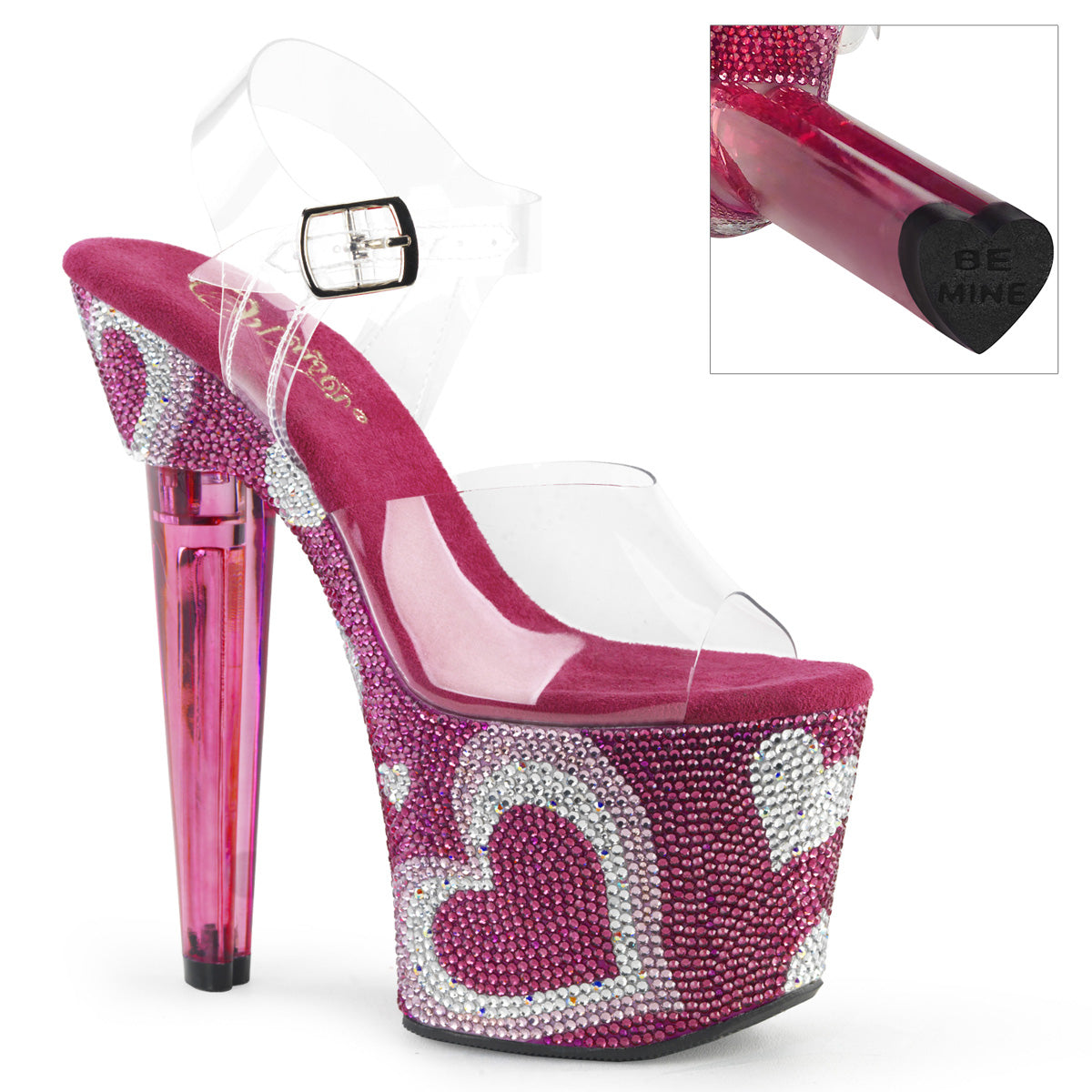 LOVESICK-708HEART 7" Heel, 3 1/4" PF Ankle Strap Sandal w/ RS Hearts