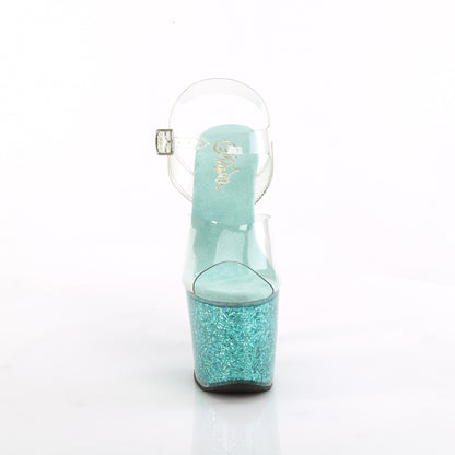 LOVESICK-708SG *7" Heel, 3 1/4" PF Ankle Strap Sandal w/Iridescent Glitters