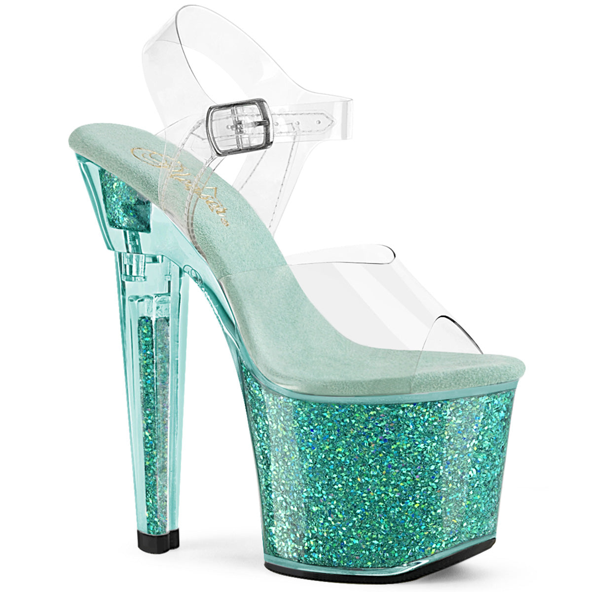 LOVESICK-708SG *7" Heel, 3 1/4" PF Ankle Strap Sandal w/Iridescent Glitters