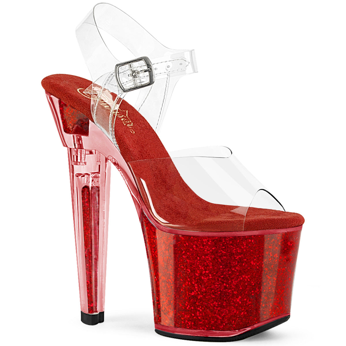 LOVESICK-708SG *7" Heel, 3 1/4" PF Ankle Strap Sandal w/Iridescent Glitters