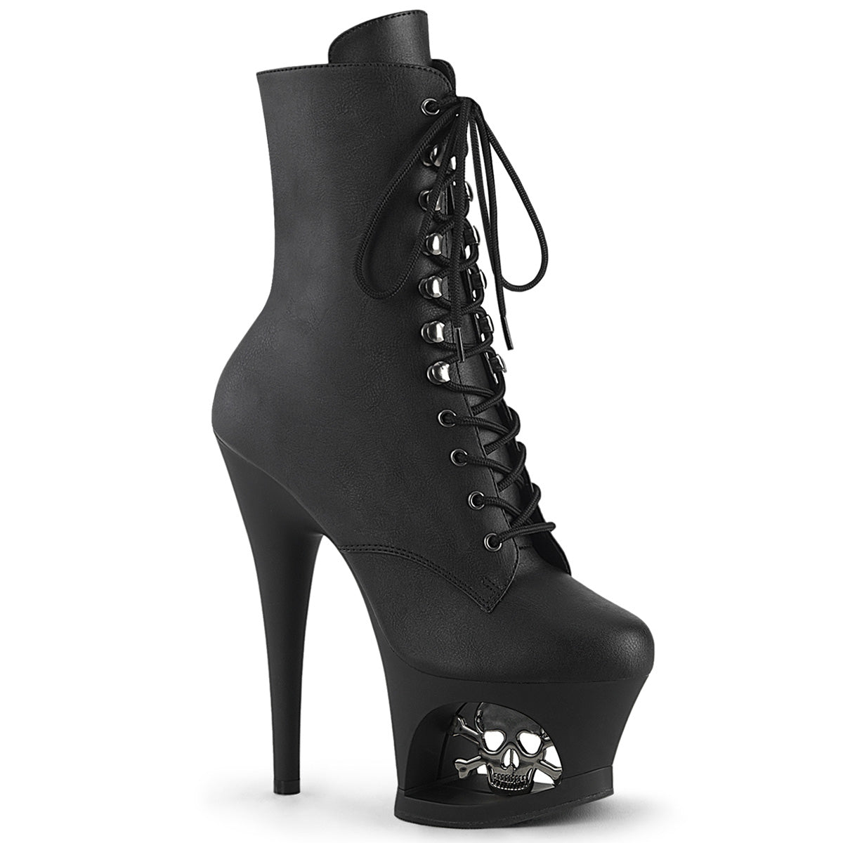 MOON-1020SK 7" Heel, 2 3/4" Cut-Out PF Lace-Up Ankle Boot, Side Zip
