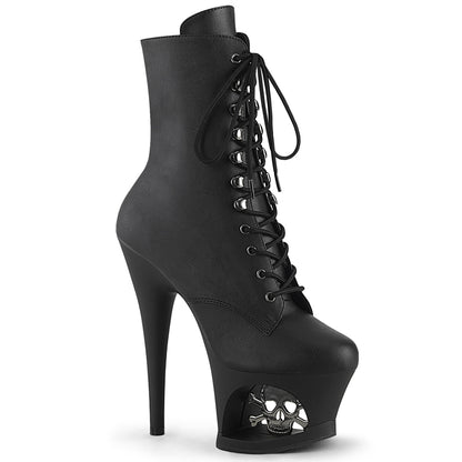 MOON-1020SK 7" Heel, 2 3/4" Cut-Out PF Lace-Up Ankle Boot, Side Zip