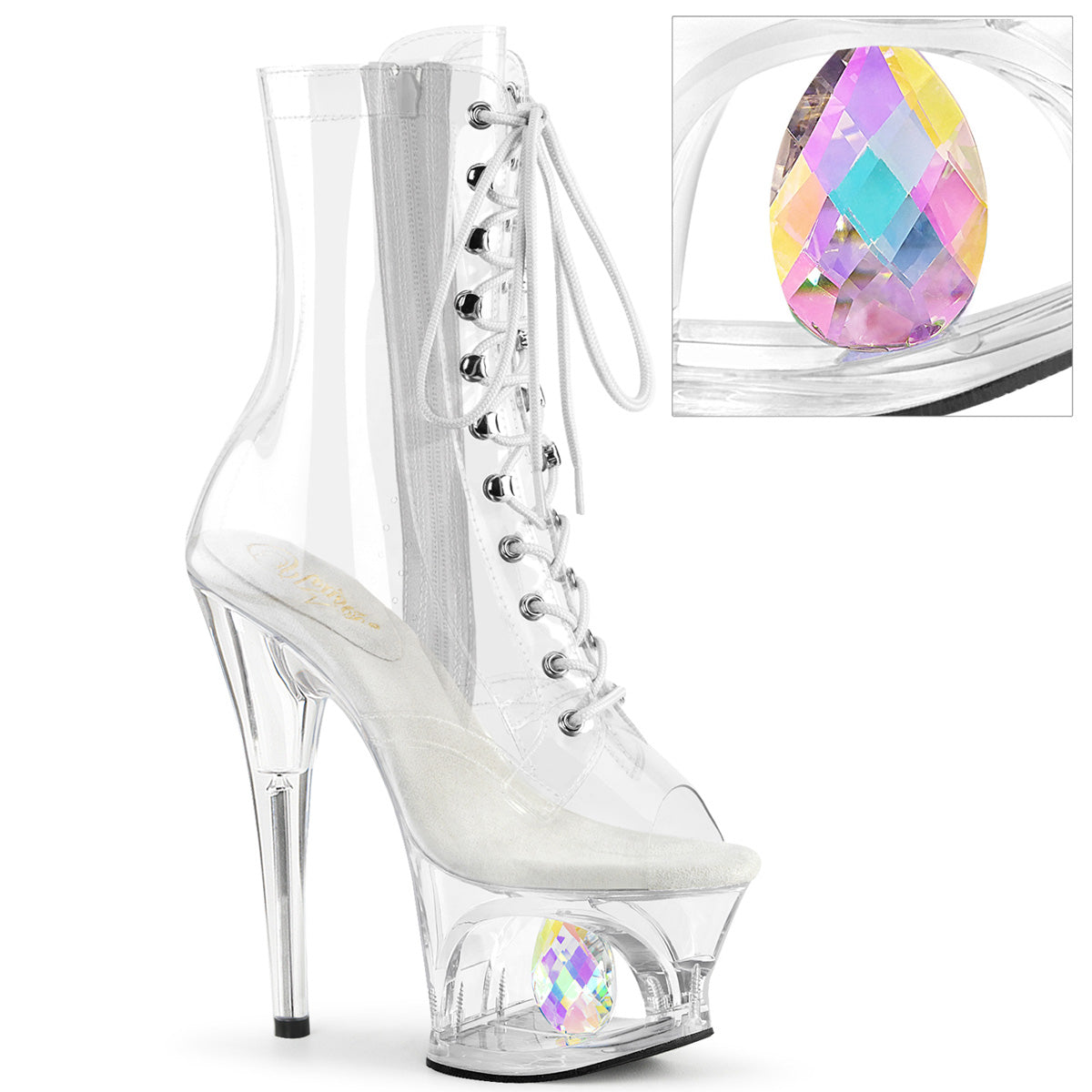 MOON-1021C-DIA *7" Heel, 2 3/4" Cut-Out PF Lace-Up Ankle Boot, Side Zip