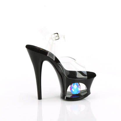 MOON-708DIA 7" Heel, 2 3/4" Cut-Out PF Ankle Strap Sandal w/Prisms