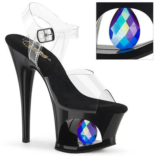 MOON-708DIA 7" Heel, 2 3/4" Cut-Out PF Ankle Strap Sandal w/Prisms