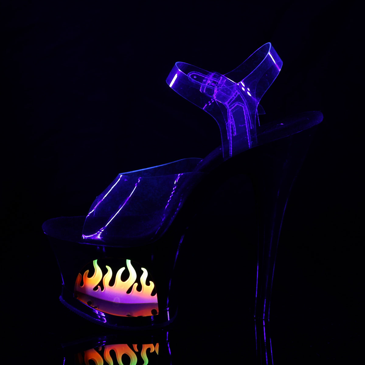 MOON-708FLM 7" Heel, 2 3/4" Cut-Out PF Ankle Strap Sandal w/ Flame