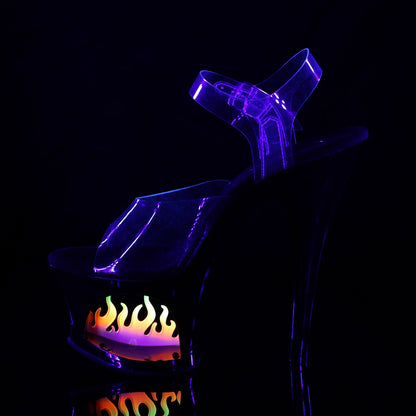 MOON-708FLM 7" Heel, 2 3/4" Cut-Out PF Ankle Strap Sandal w/ Flame