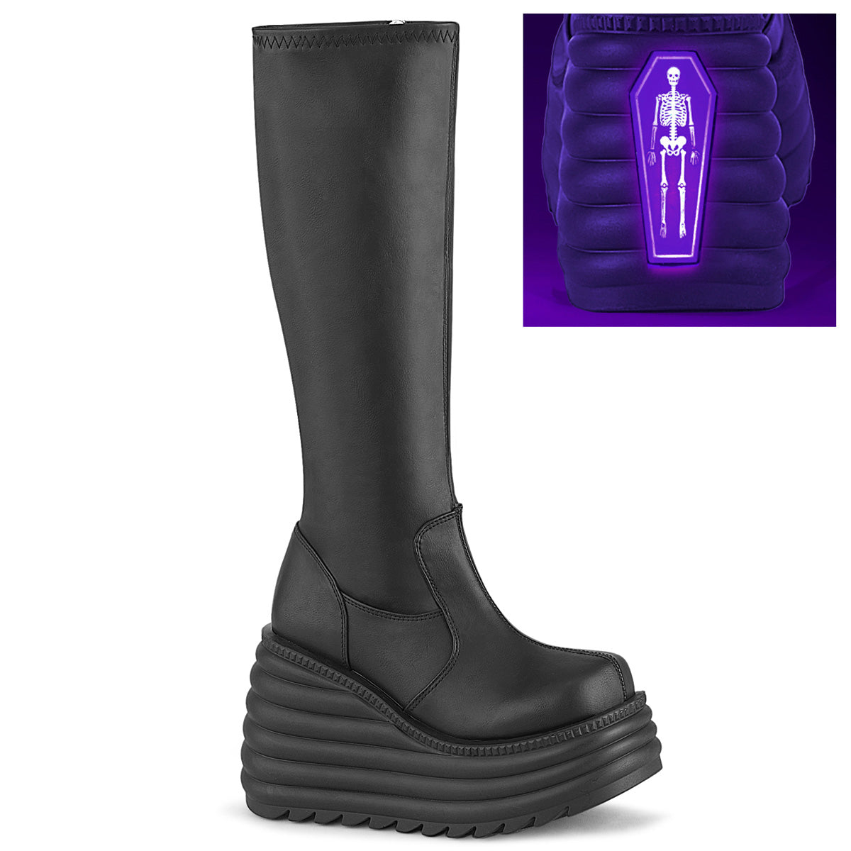 MORTE-300 4 1/2" Platform Stretch Knee High Boot, Inside Zip