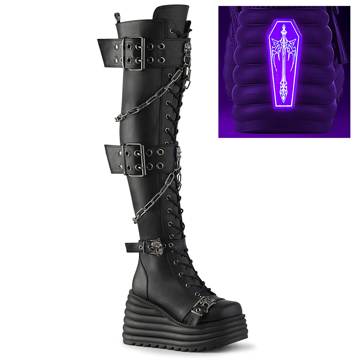 MORTE-312 4 1/2" Platform Lace-Up Thigh-High Boot, Inside Zip