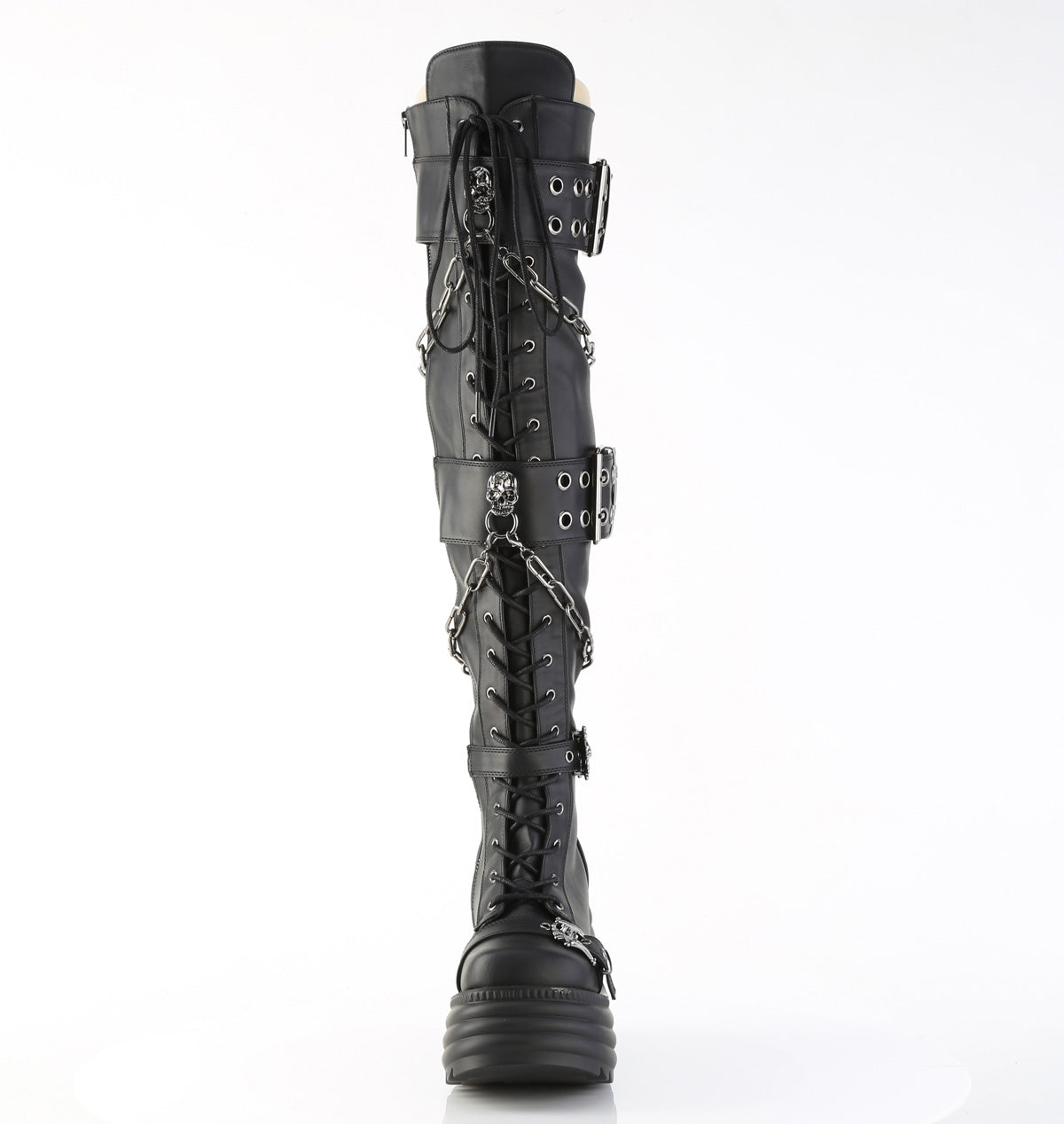 MORTE-312 4 1/2" Platform Lace-Up Thigh-High Boot, Inside Zip
