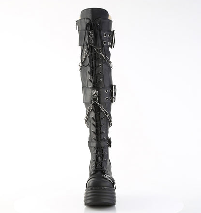 MORTE-312 4 1/2" Platform Lace-Up Thigh-High Boot, Inside Zip