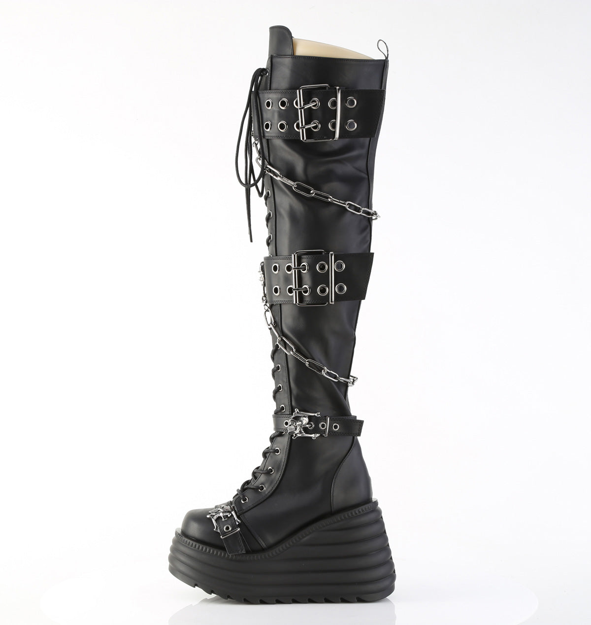 MORTE-312 4 1/2" Platform Lace-Up Thigh-High Boot, Inside Zip