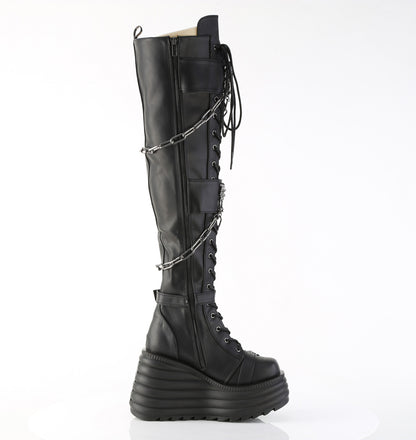 MORTE-312 4 1/2" Platform Lace-Up Thigh-High Boot, Inside Zip