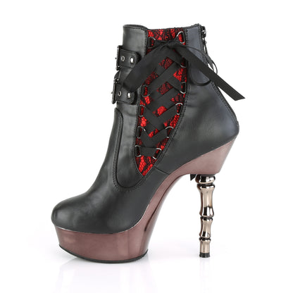 MUERTO-1030 *5 1/2" Finger Bone Heel, 1 1/2" PF Corseted Ankle Boot