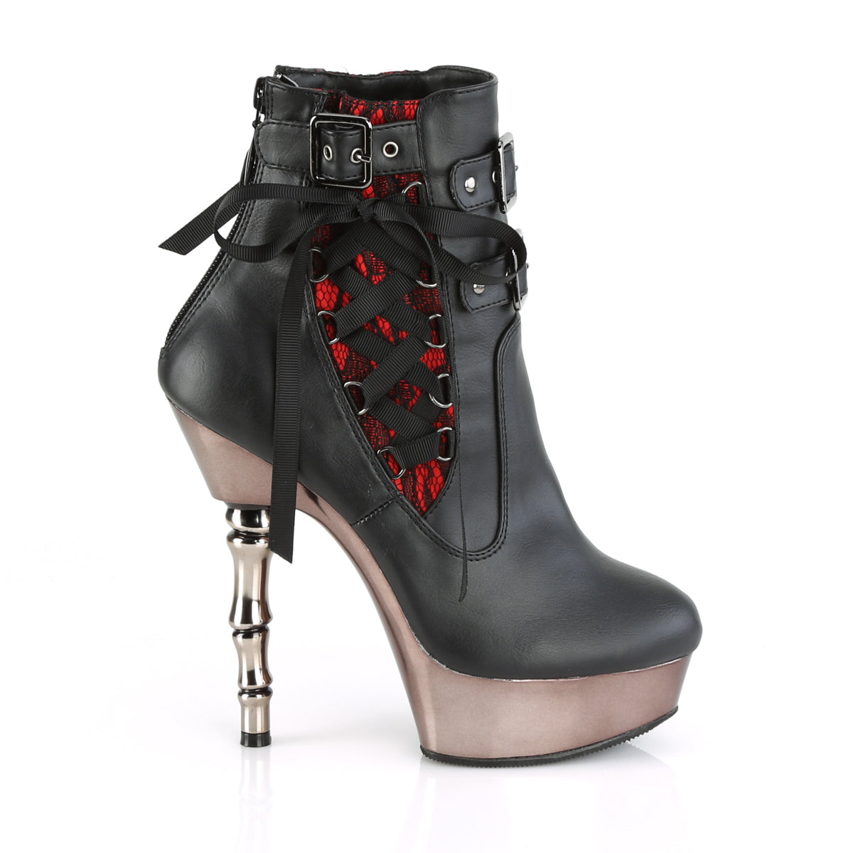 MUERTO-1030 *5 1/2" Finger Bone Heel, 1 1/2" PF Corseted Ankle Boot