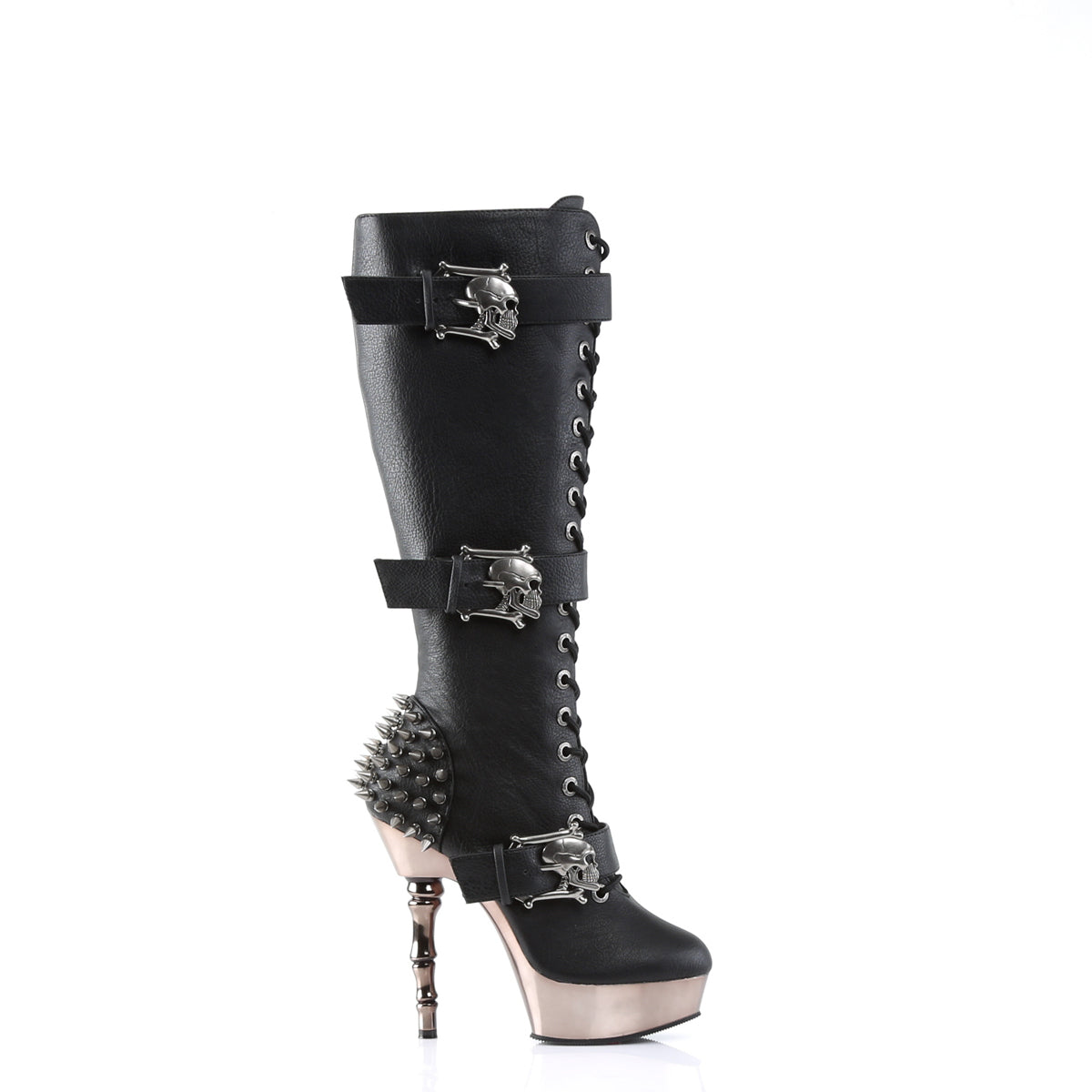MUERTO-2028 5 1/2" Finger Bone Heel, 1 1/2" PF Lace Up Knee High Boot