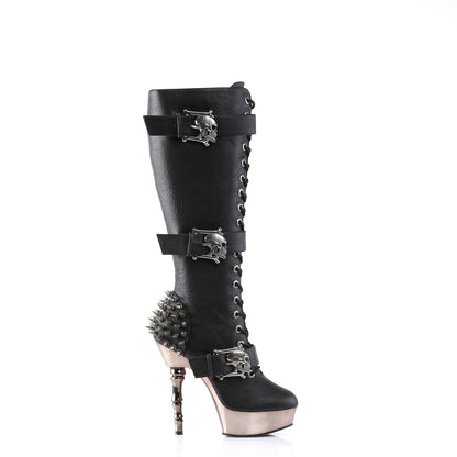 MUERTO-2028 5 1/2" Finger Bone Heel, 1 1/2" PF Lace Up Knee High Boot