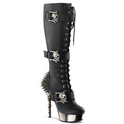 MUERTO-2028 5 1/2" Finger Bone Heel, 1 1/2" PF Lace Up Knee High Boot