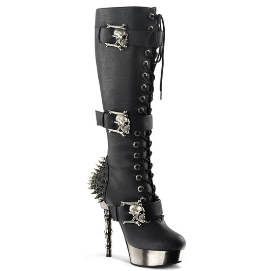 MUERTO-2028 5 1/2" Finger Bone Heel, 1 1/2" PF Lace Up Knee High Boot