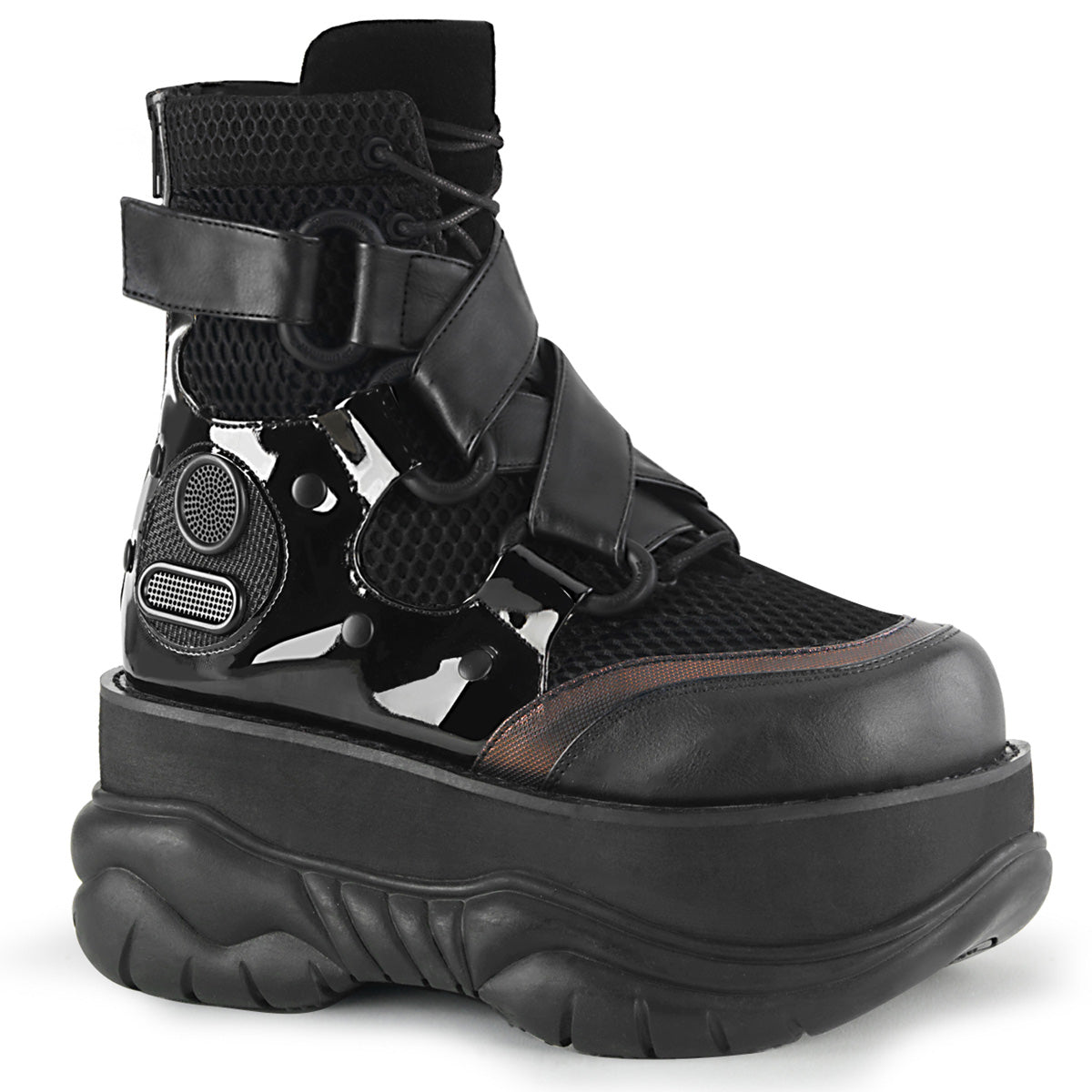 NEPTUNE-126 *3" PF Lace-Up Ankle Boot w/ Hook N' Loop Straps, Back Zip