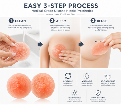 Silicone Attachable Reusable Nipples, Natural Look Stick-On Prosthetic Nipples