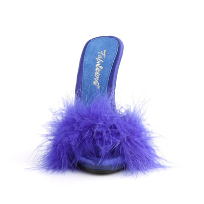 POISE-501F **5" Heel, 3/8" PF Marabou Slide Sandal Blue